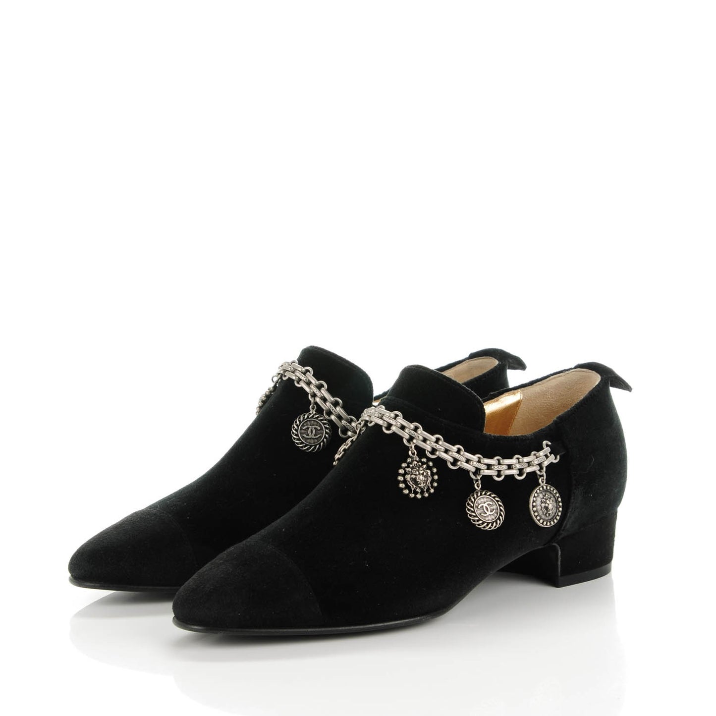 Velvet Suede Charm Chain Short Boots 35.5 Black