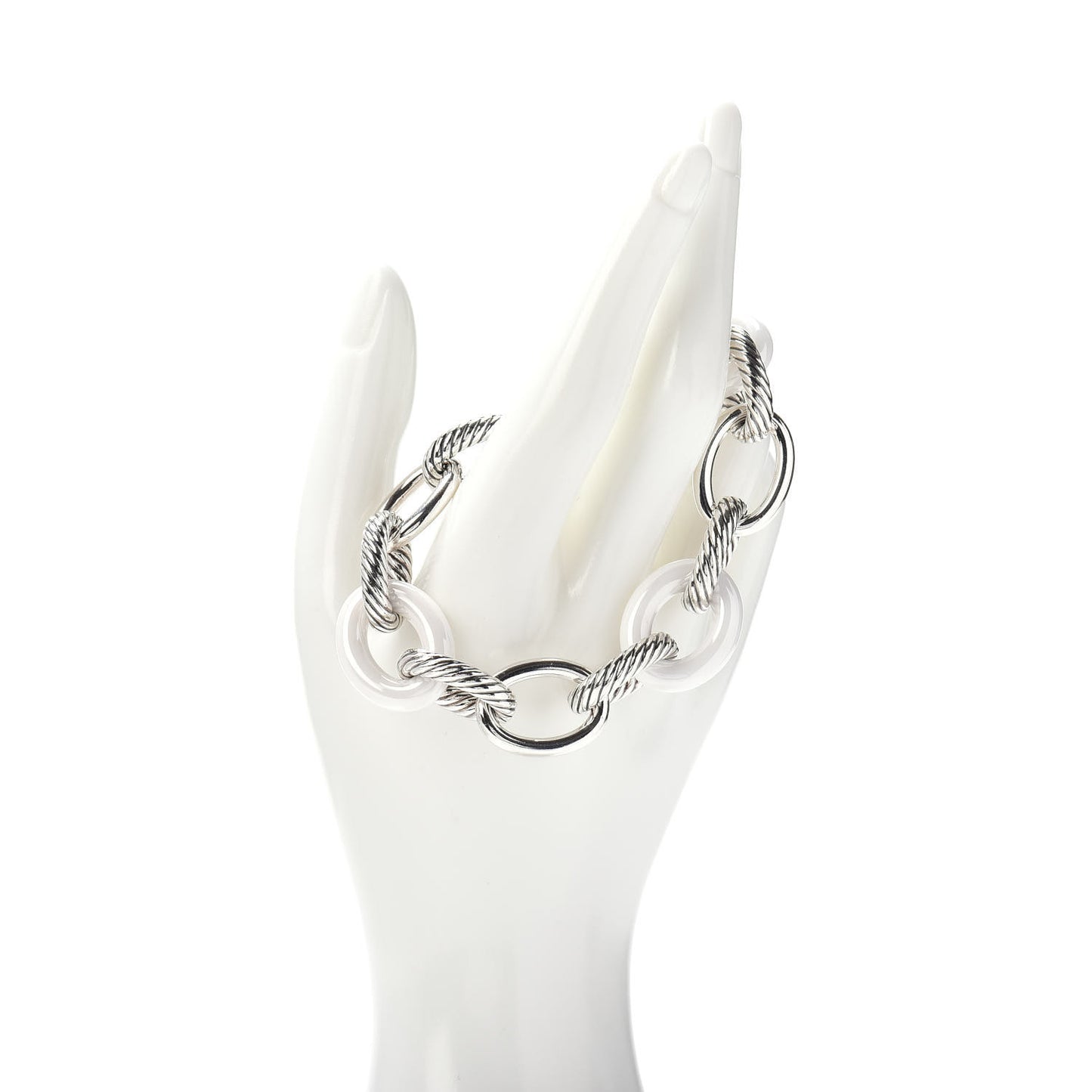 Sterling Silver White Ceramic 17mm Extra Large Oval Link Bracelet