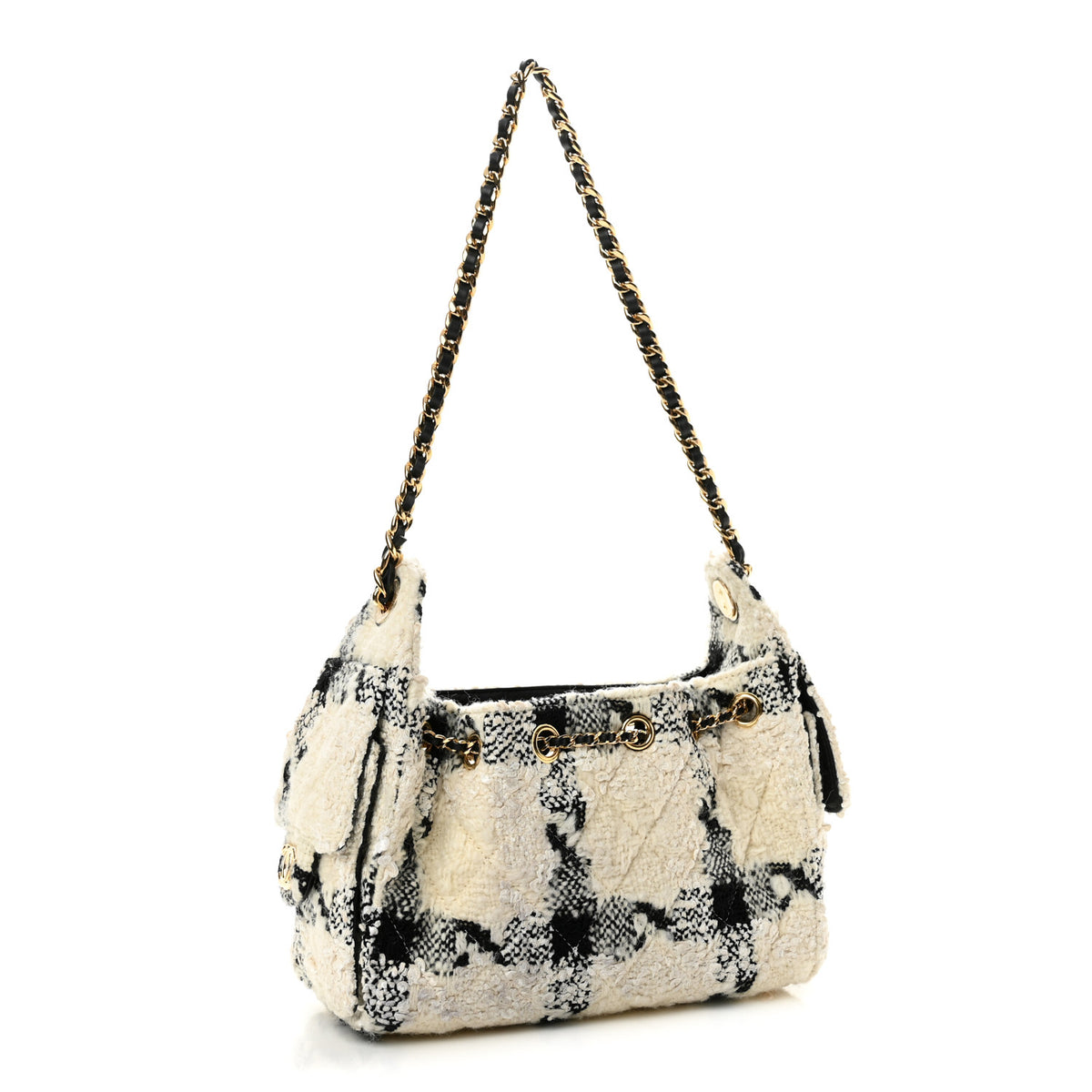 Chanel Tweed Quilted Mini Chanel 25 Handbag White Ecru Black 3 of 10