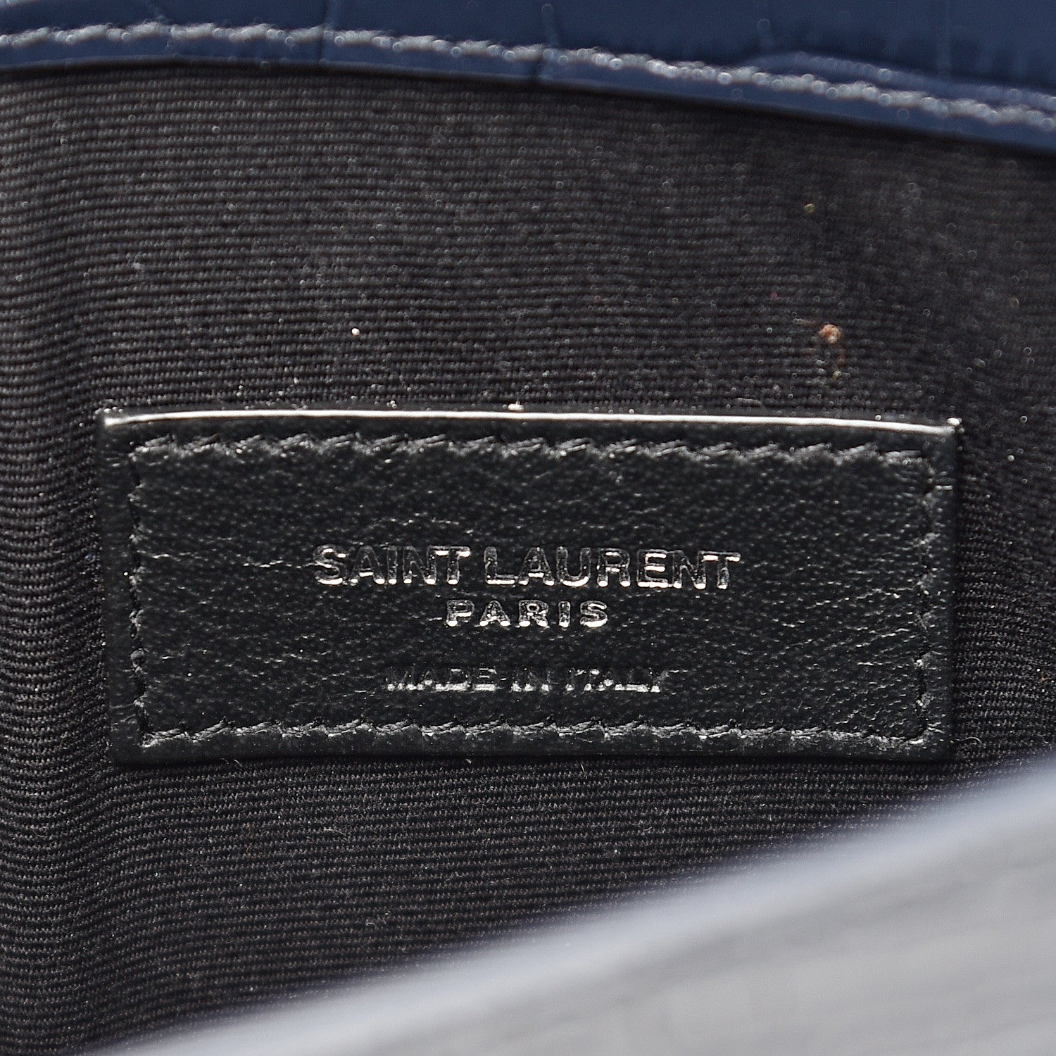 Saint Laurent Calfskin Crocodile Embossed Uptown Monogram Clutch Deep Marine 5 of 6