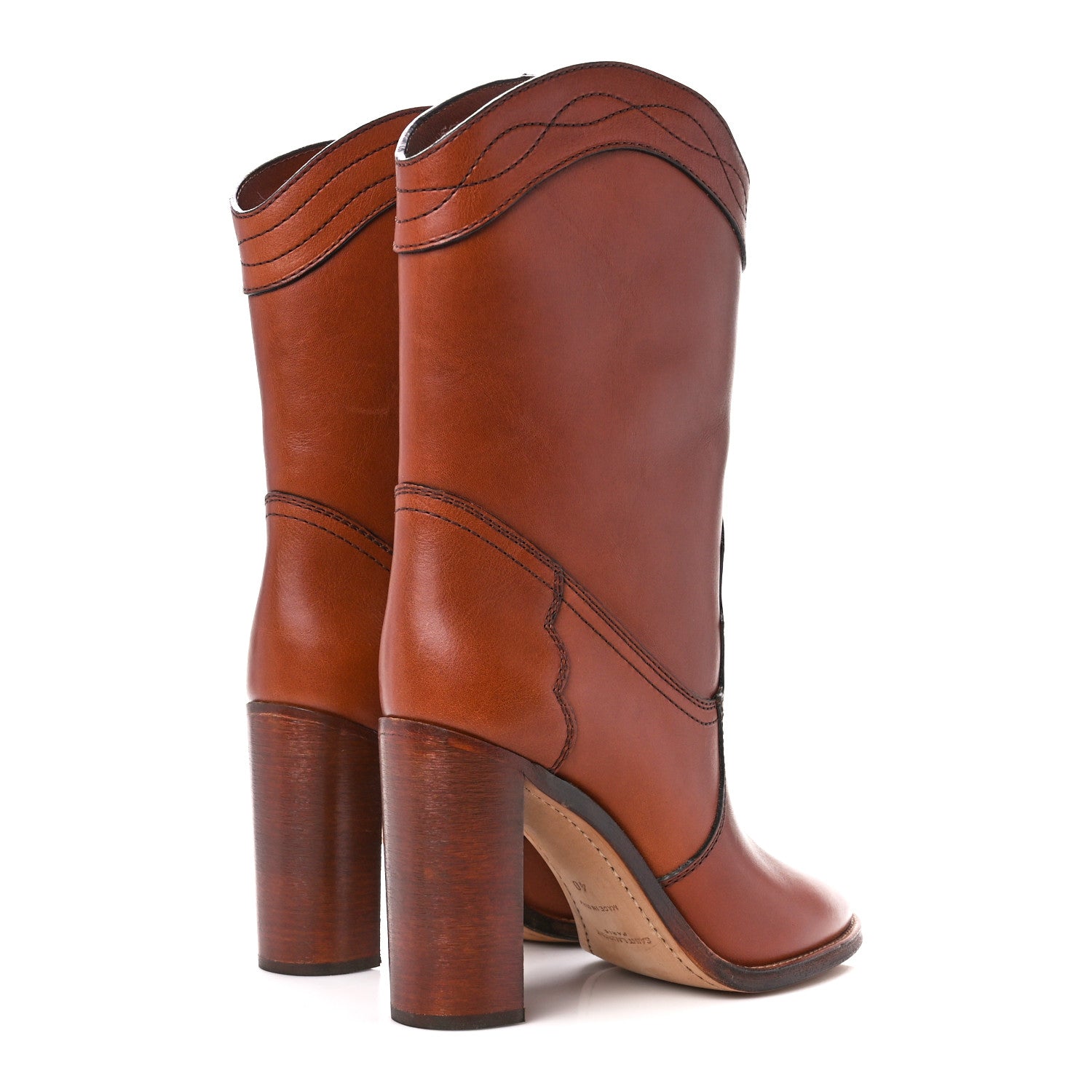 Saint Laurent Calfskin Kate Western Boots 40 New Papaya 4 of 9
