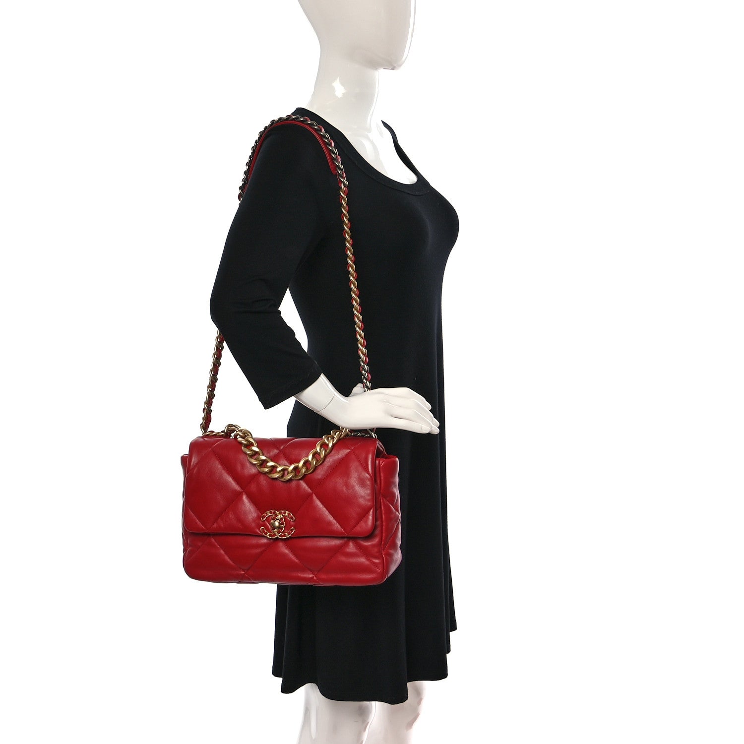 Chanel Lambskin Quilted Large Chanel 19 Flap Red 2 of 9