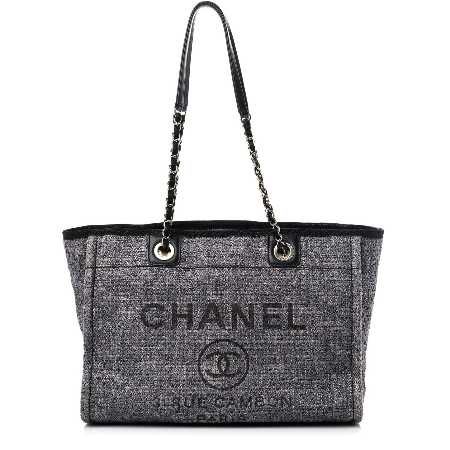 Woven Straw Raffia Small Deauville Tote Charcoal