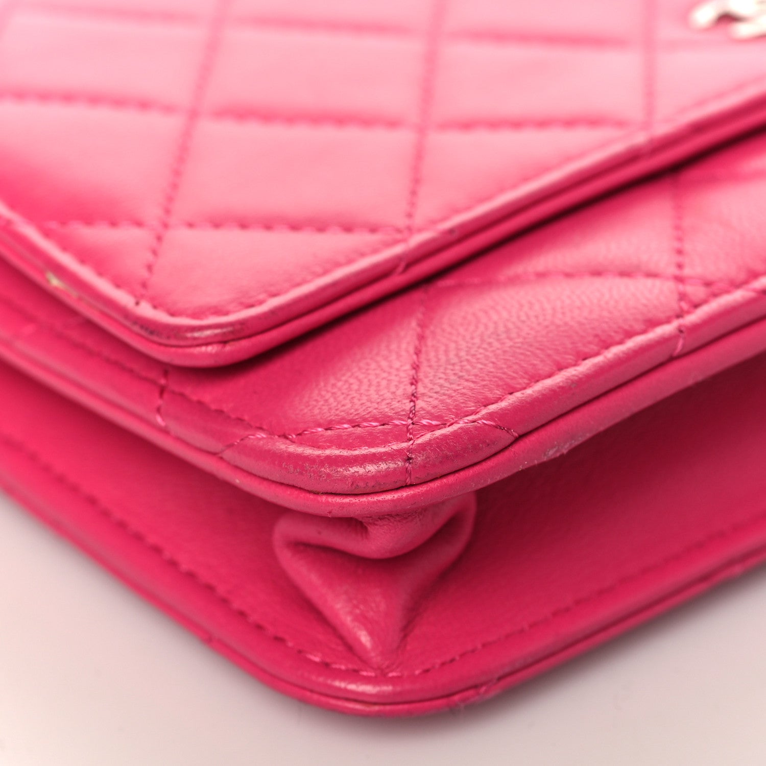 Chanel Lambskin Quilted Wallet On Chain WOC Dark Pink 9 of 13