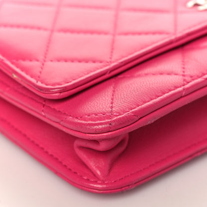 Chanel Lambskin Quilted Wallet On Chain WOC Dark Pink 9 of 13
