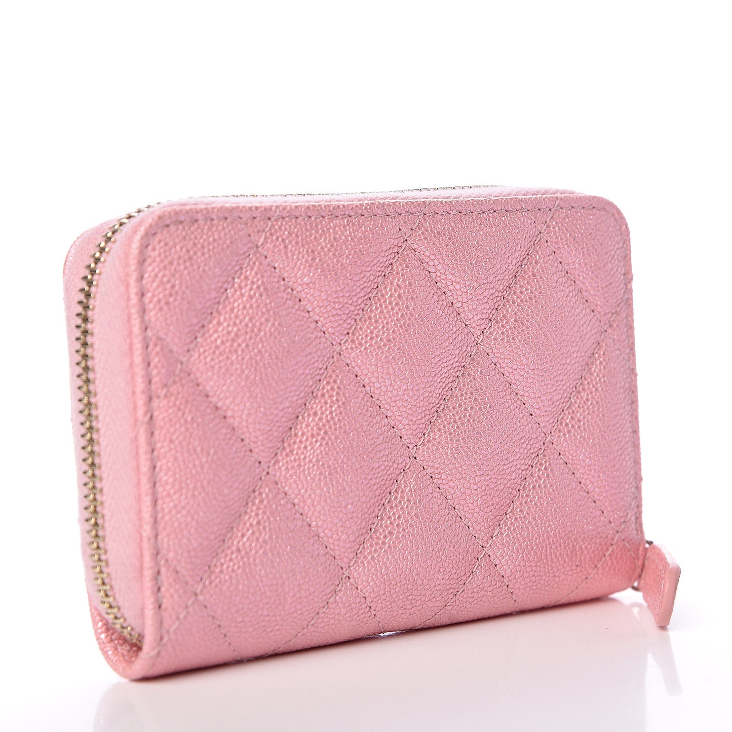 Iridescent Caviar Quilted Zip Coin Purse Pink