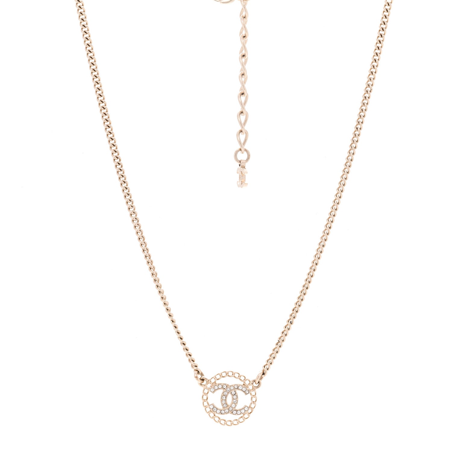 Chanel Crystal CC Round Pendant Necklace Gold 1 of 7
