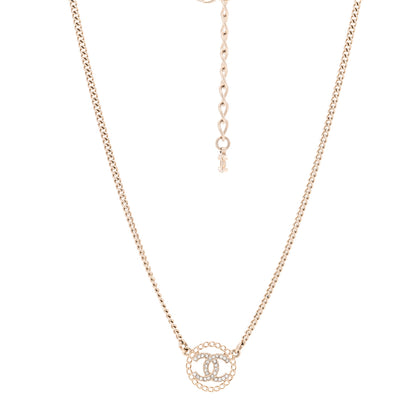 Chanel Crystal CC Round Pendant Necklace Gold 1 of 7