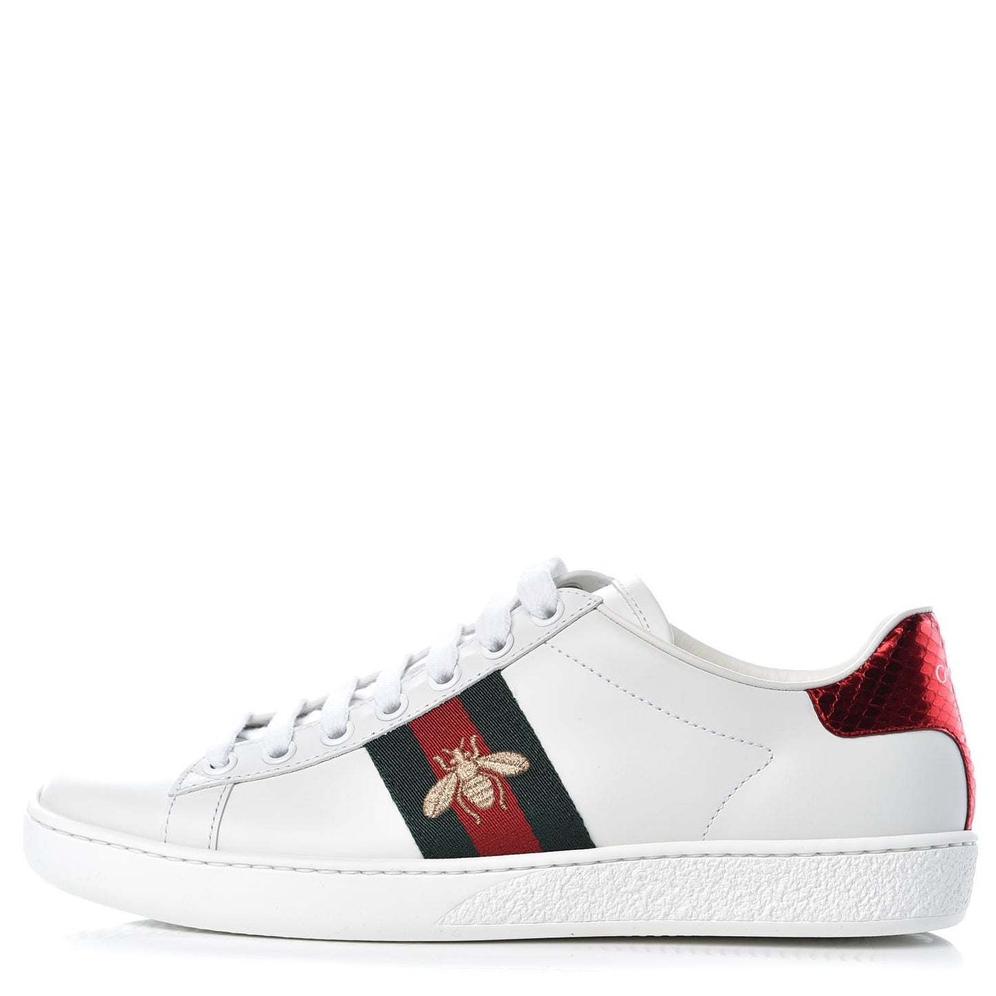 Calfskin Ayers Bee Embroidered Womens Ace Sneakers 36 White Green