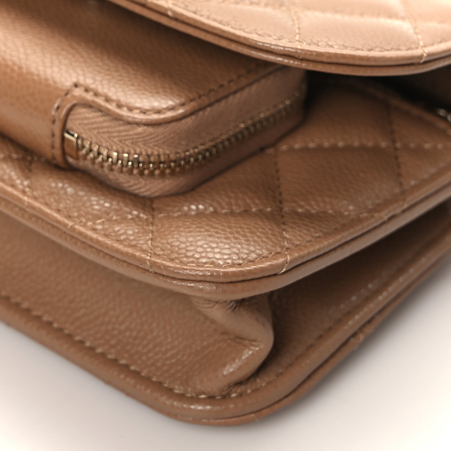 Caviar Quilted Business Affinity Clutch With Chain Flap Dark Beige