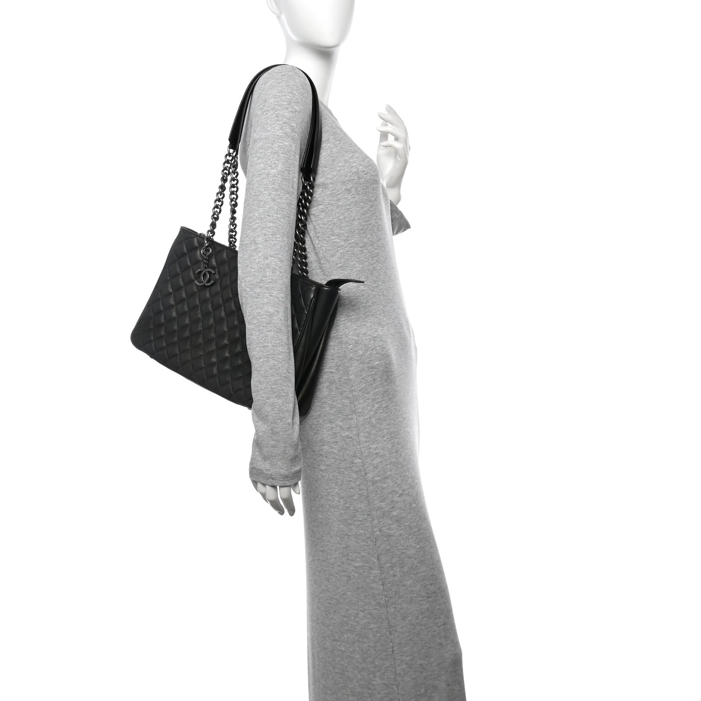 Metallic Goatskin Quilted Medium Rock In Rome Tote Charcoal