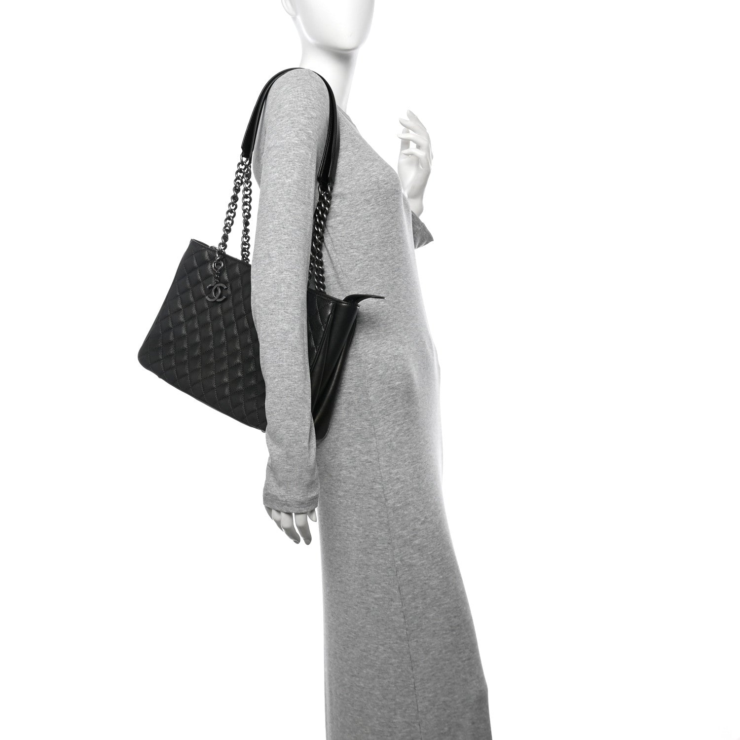 Chanel Metallic Goatskin Quilted Medium Rock In Rome Tote Charcoal 2 of 11