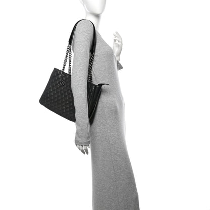 Chanel Metallic Goatskin Quilted Medium Rock In Rome Tote Charcoal 2 of 11