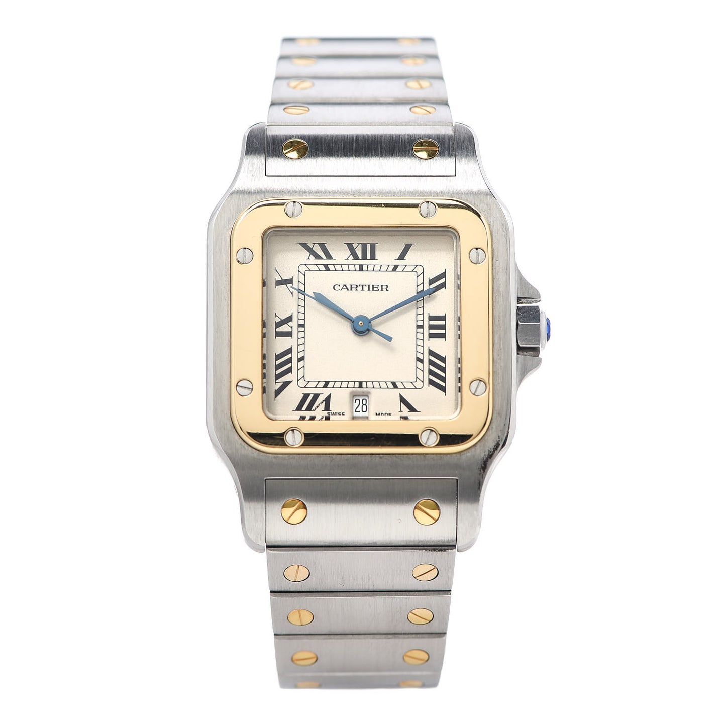 Stainless Steel 18K Yellow Gold 29mm Santos De Galbee Quartz Watch