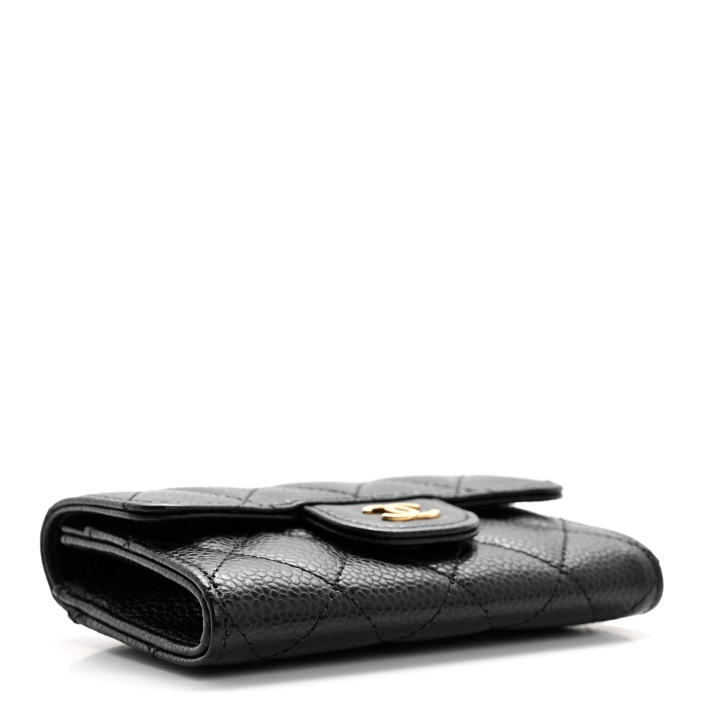 Caviar Quilted Flap Card Holder Wallet Black