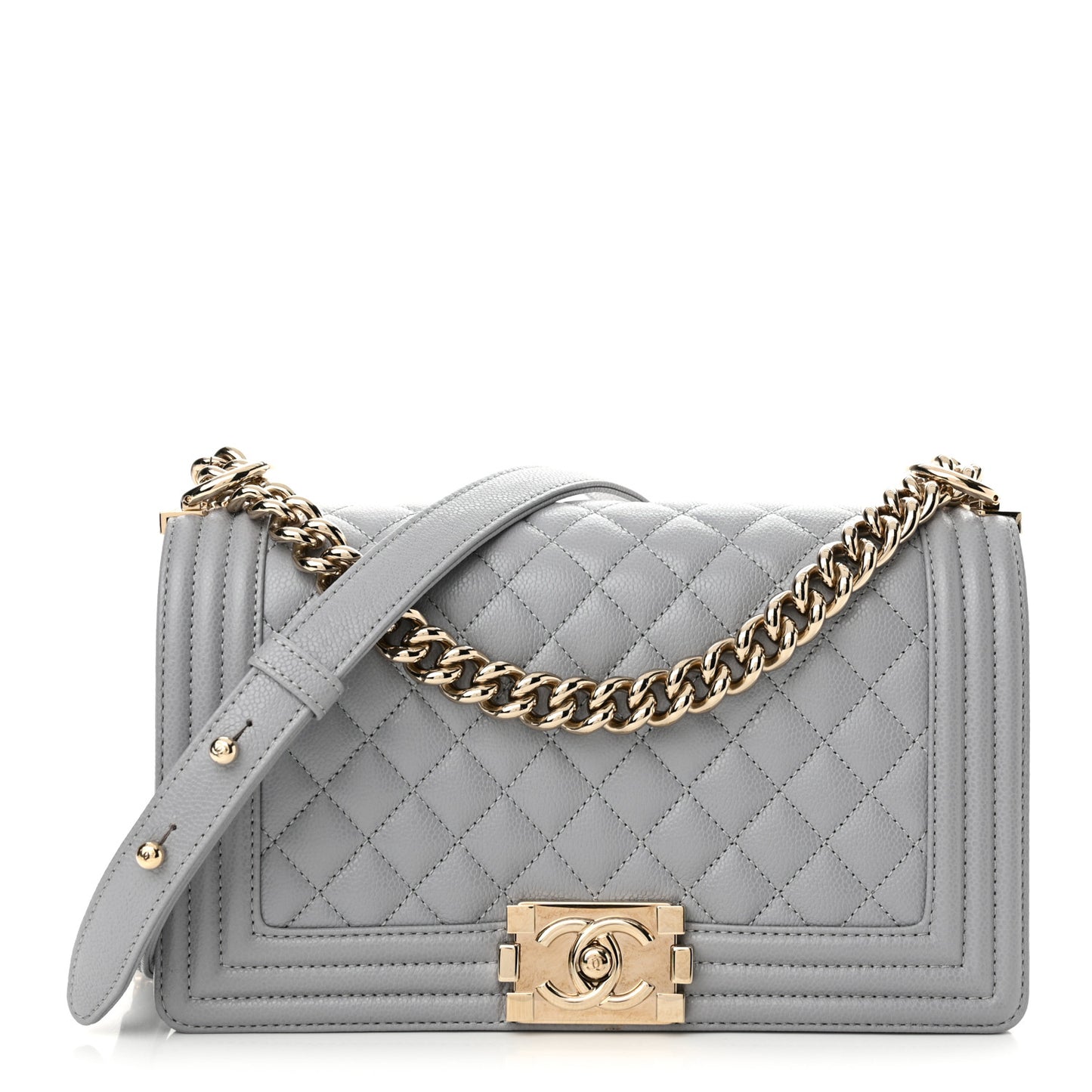 Caviar Quilted Medium Boy Flap Grey