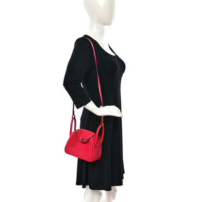 Hermes Taurillon Clemence Mini Lindy 20 Rose Extreme 3 of 11