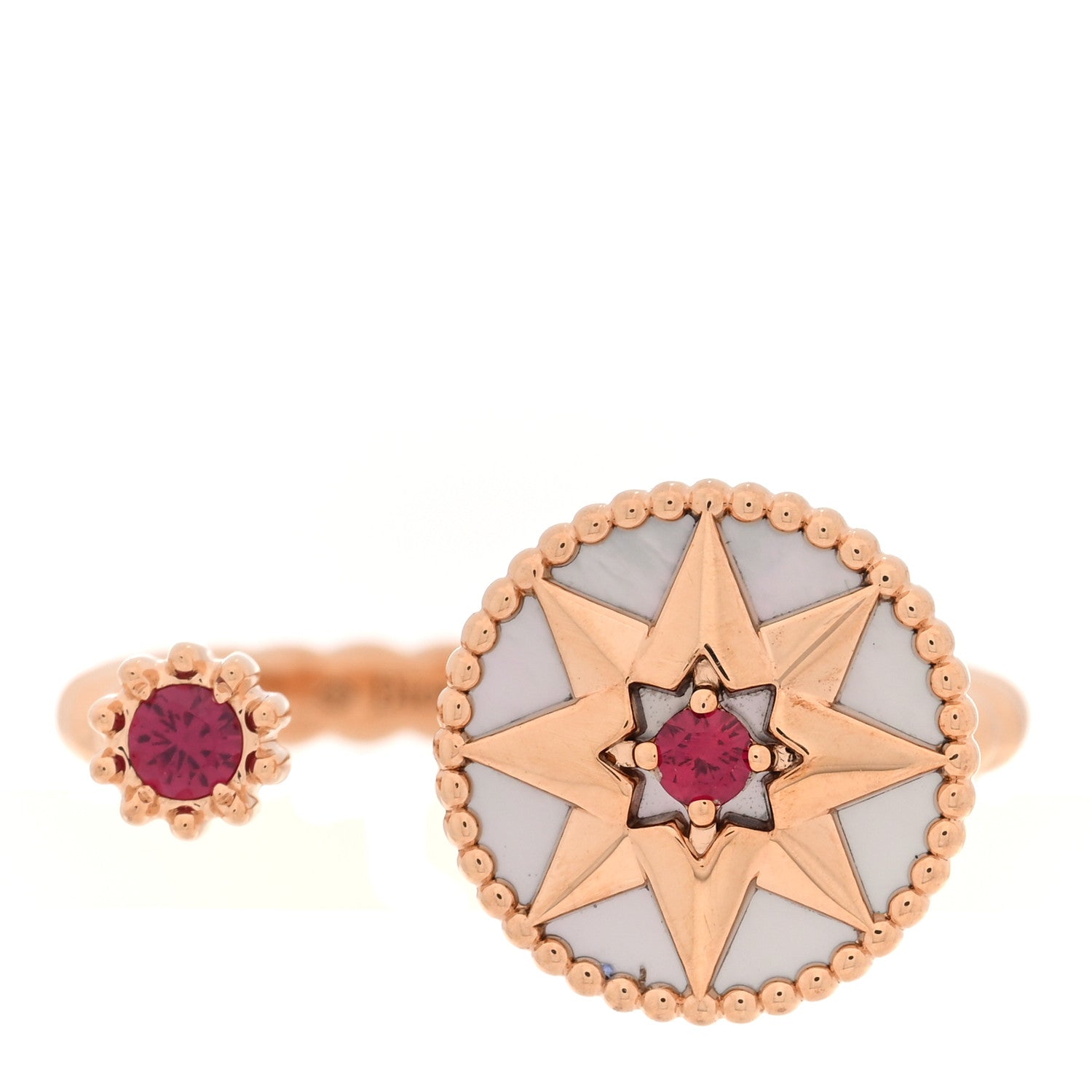 Christian Dior 18K Rose Gold Ruby Mother of Pearl Rose Des Vents Ring 53 6.5 1 of 4