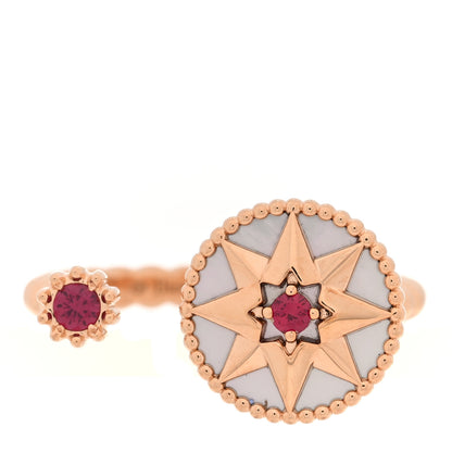 Christian Dior 18K Rose Gold Ruby Mother of Pearl Rose Des Vents Ring 53 6.5 1 of 4
