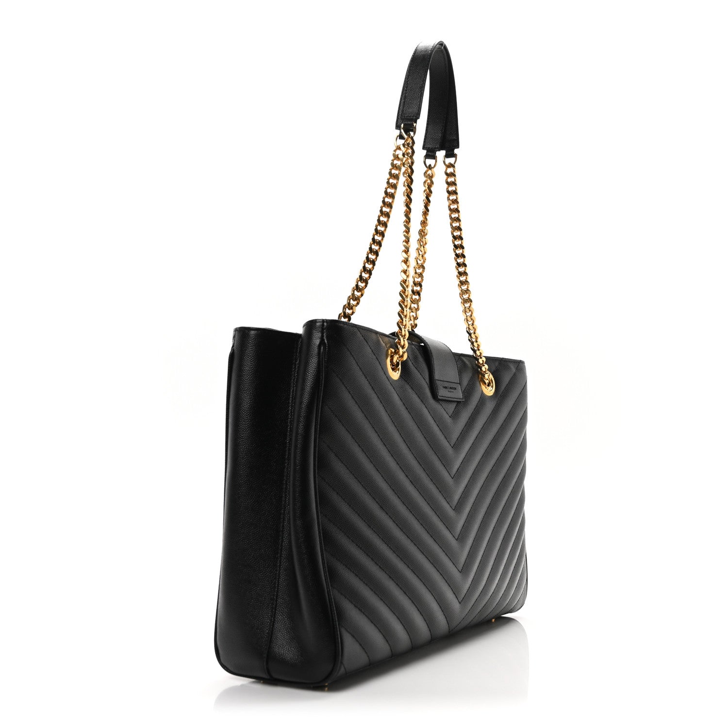 Saint Laurent Grain De Poudre Matelasse Chevron Monogram Shopping Bag Black 3 of 10