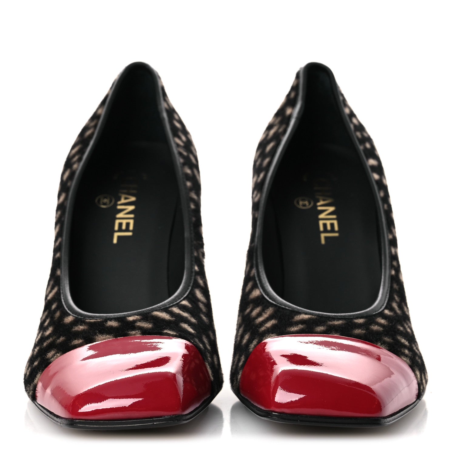 Chanel Pony Hair Lambskin Patent Cap Toe Pumps 41 Black White Dark Red 3 of 11