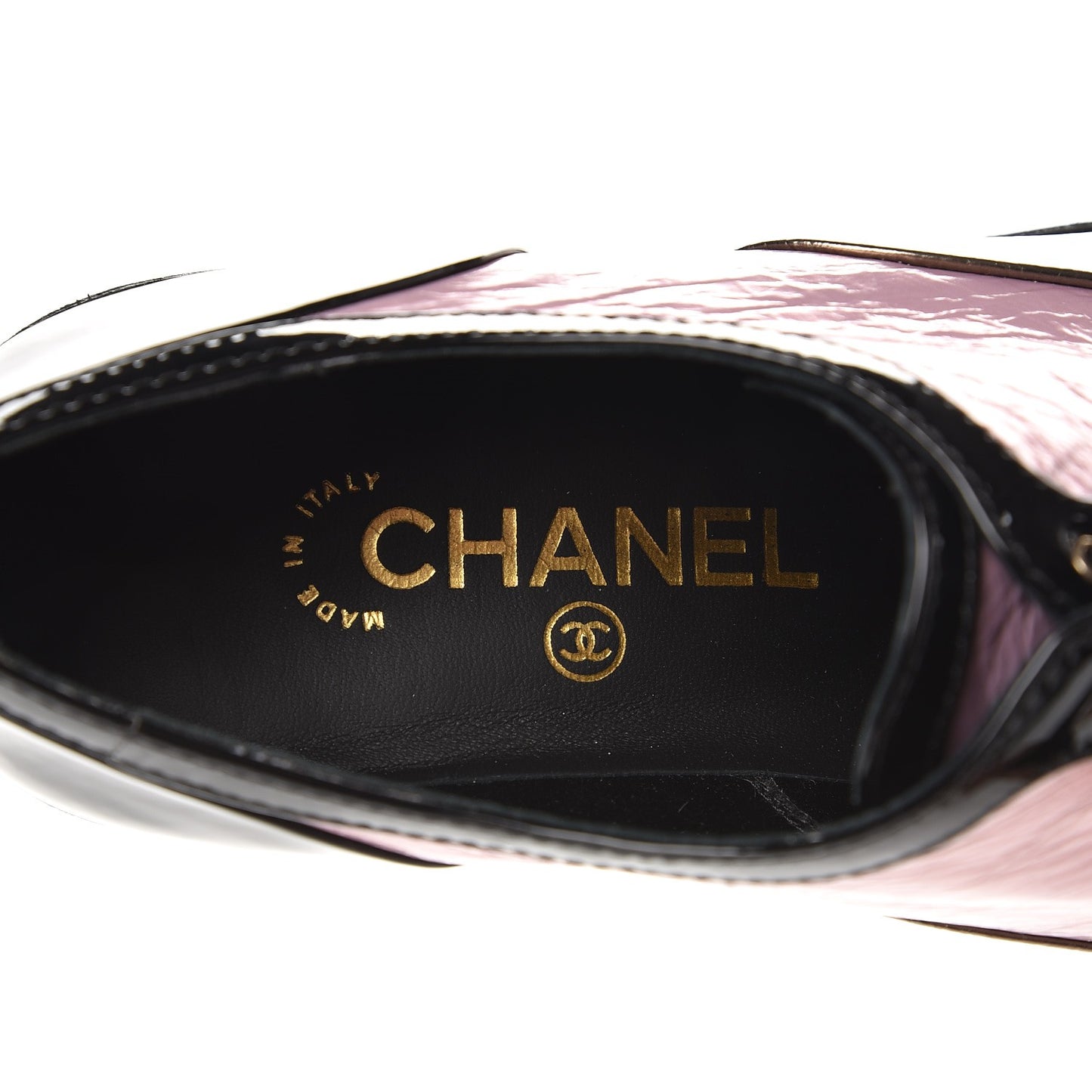 Crumpled Lambskin Patent CC Lace Up Oxfords 40 Pink Gold Black