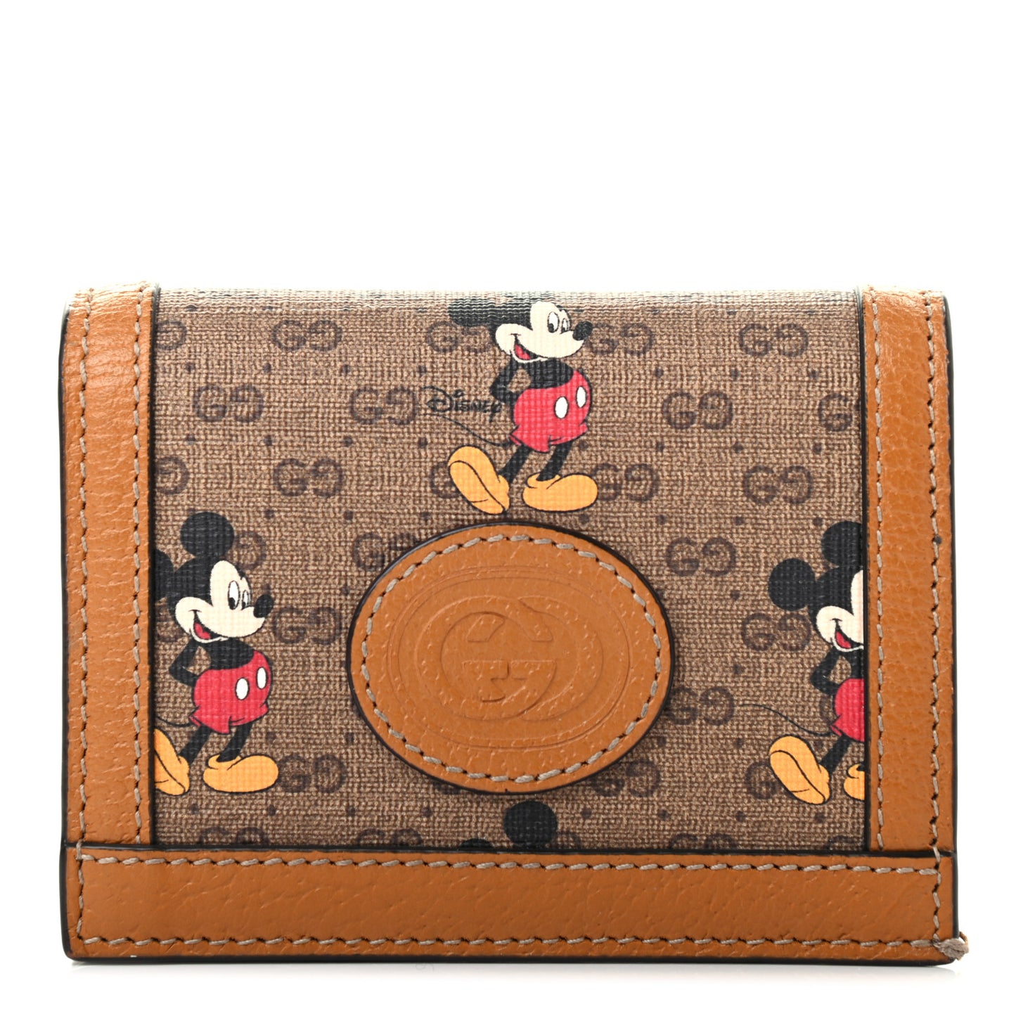 X DISNEY Mini Vintage GG Supreme Monogram Mickey Mouse Card Holder Wallet Beige Vintage Sun Oil