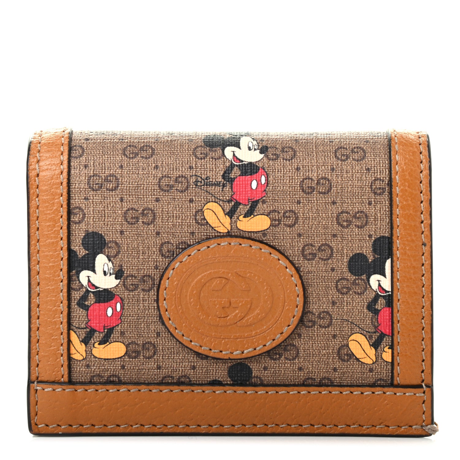 Gucci X DISNEY Mini Vintage GG Supreme Monogram Mickey Mouse Card Holder Wallet Beige Vintage Sun Oil 1 of 7