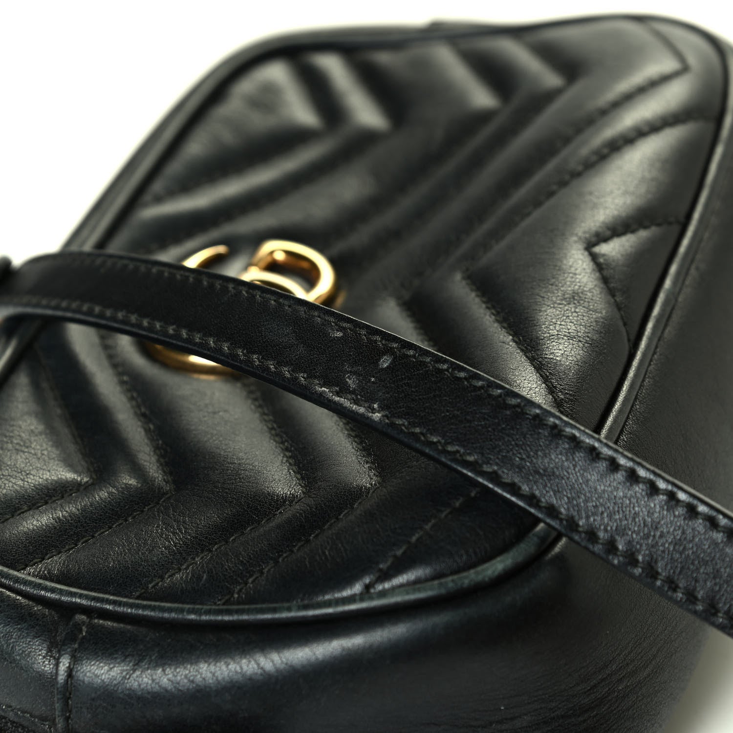 Gucci Calfskin Matelasse Mini GG Marmont Chain Shoulder Bag Black 7 of 8