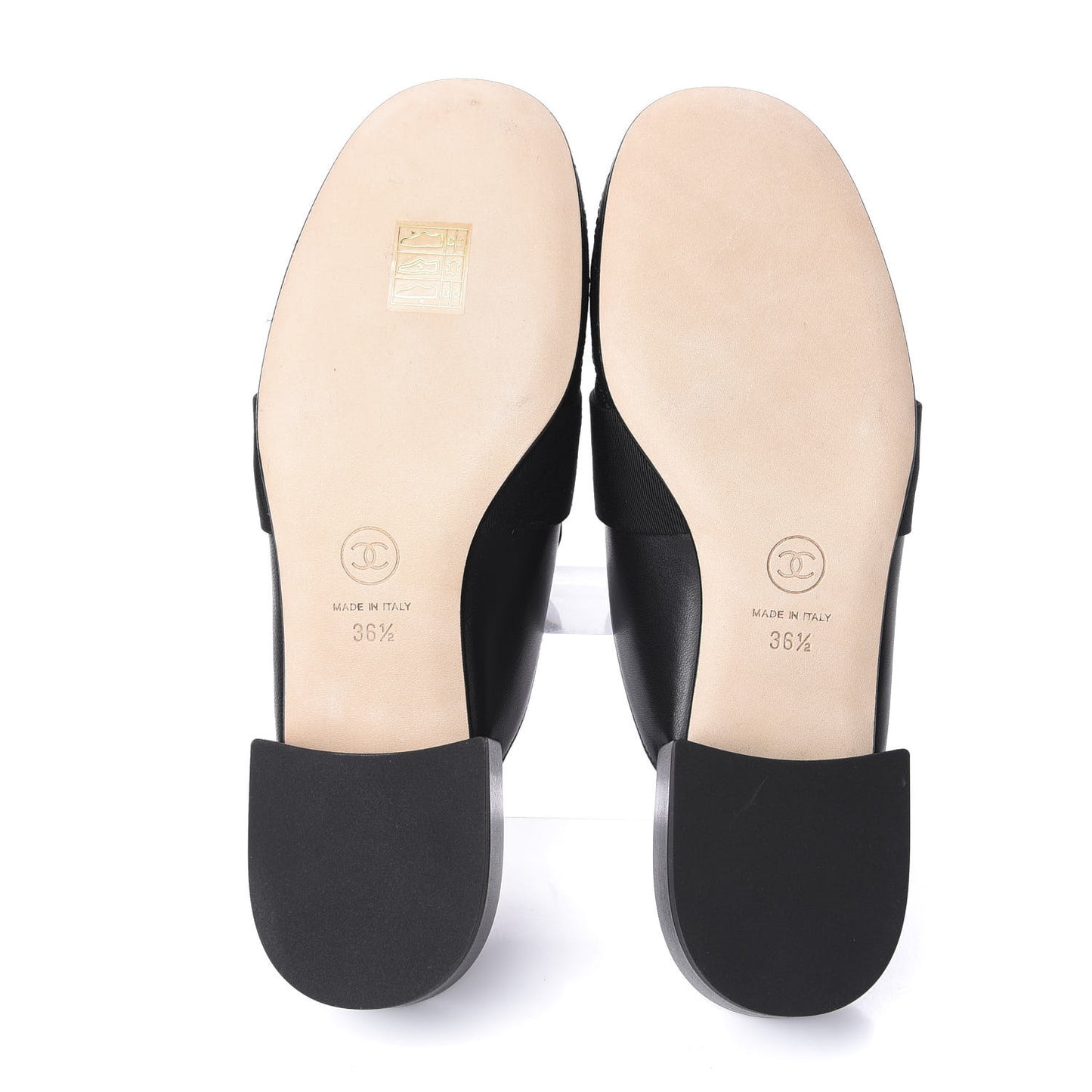 Lambskin Grosgrain Cap Toe CC Mules 36.5 Black