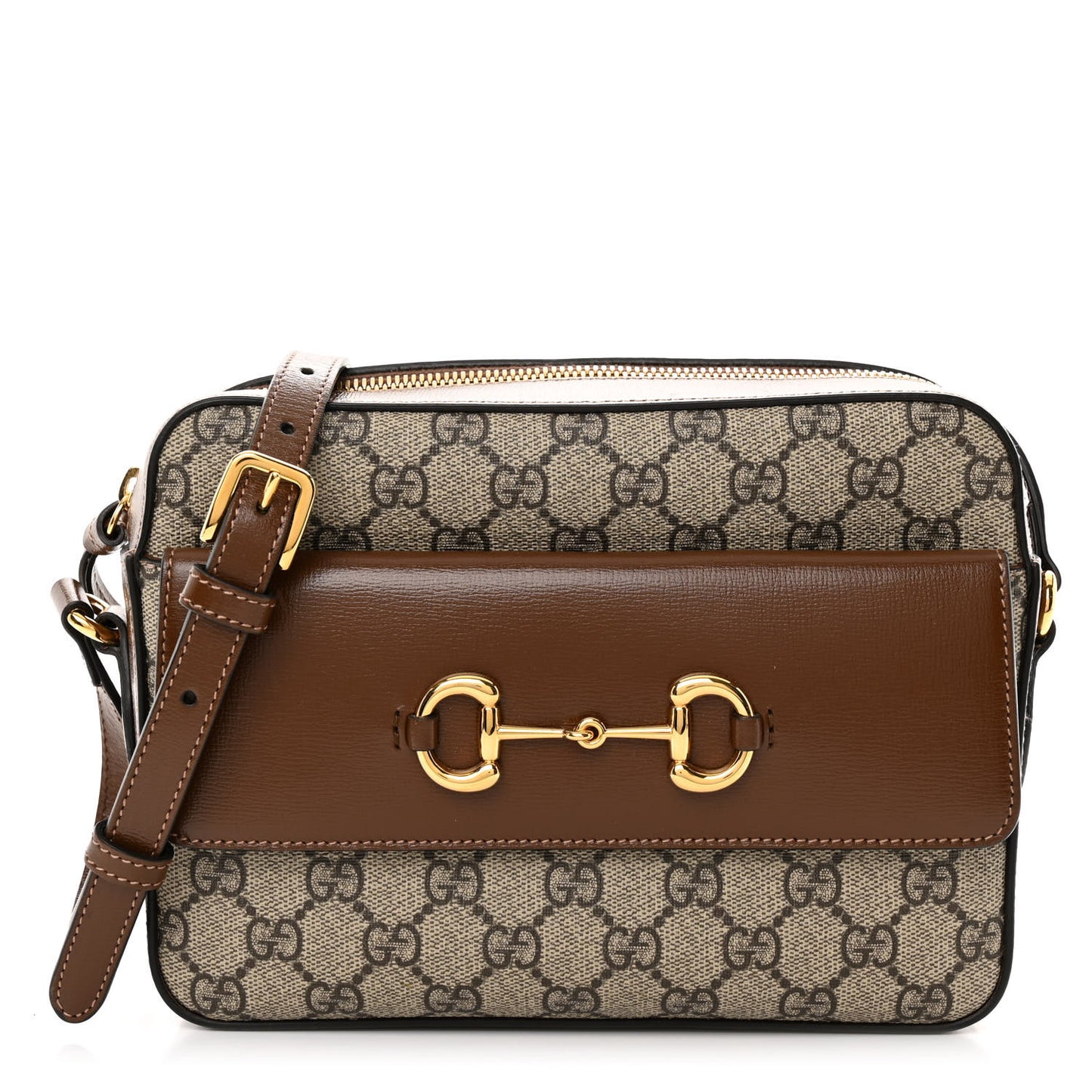 GG Supreme Monogram Small Horsebit 1955 Shoulder Bag Beige Brown Sugar