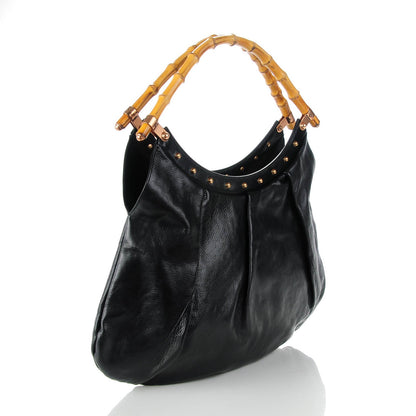 Gucci Calfskin Studded Bamboo Top Handle Shoulder Black 3 of 7