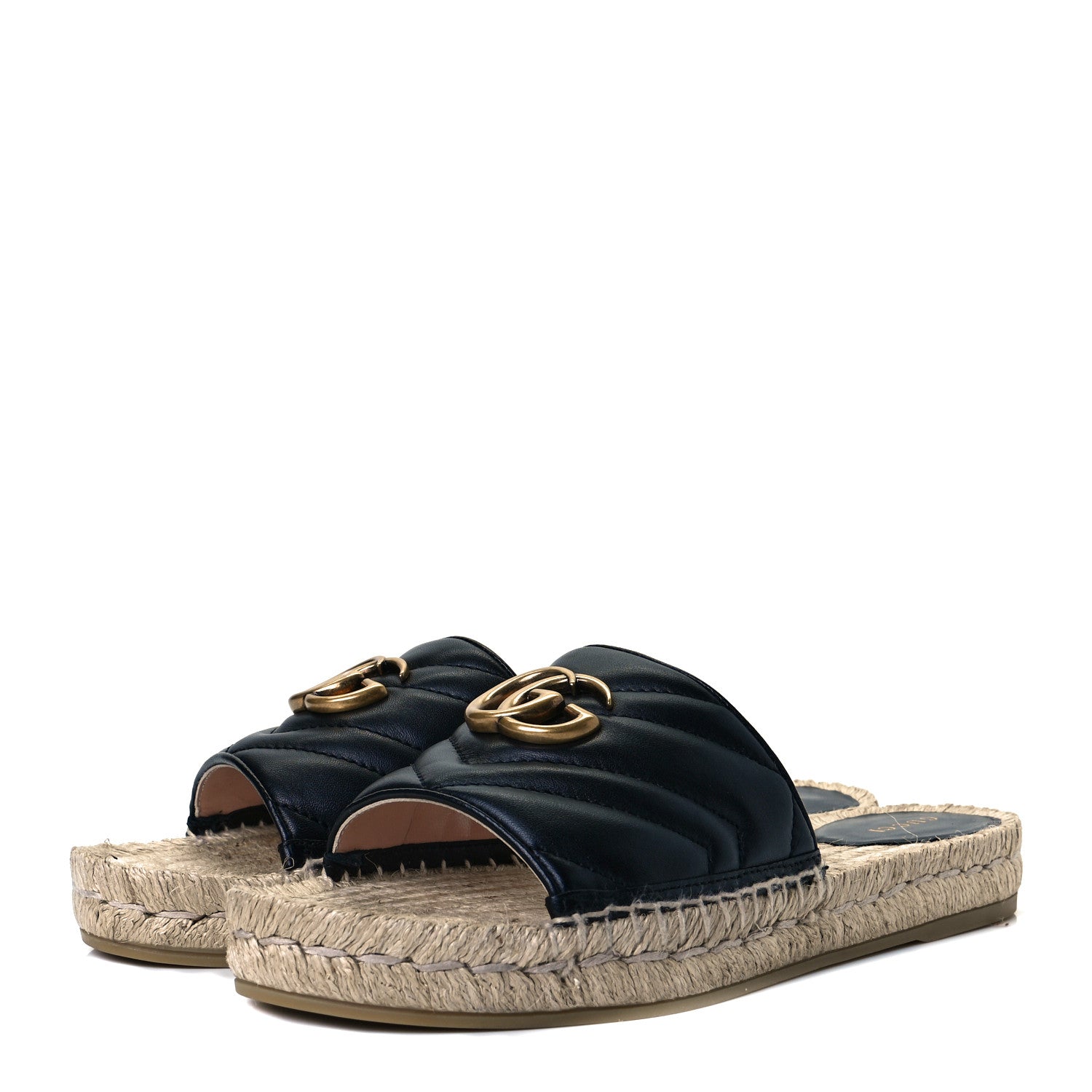 Gucci Nappa Matelasse GG Marmont Espadrille Slide Sandals 39 Black 2 of 10