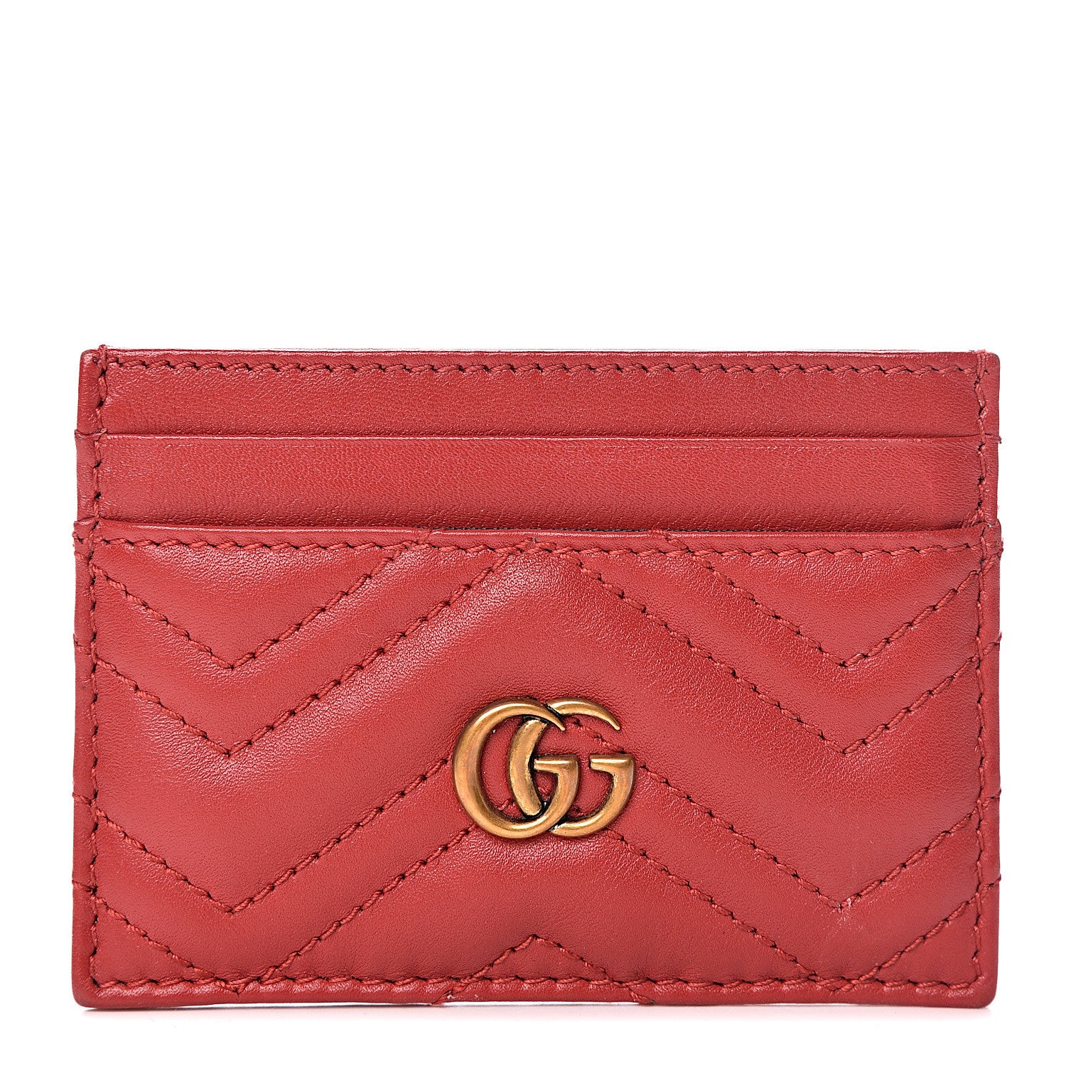 Gucci Calfskin Matelasse GG Marmont Card Holder Hibiscus Red 1 of 7