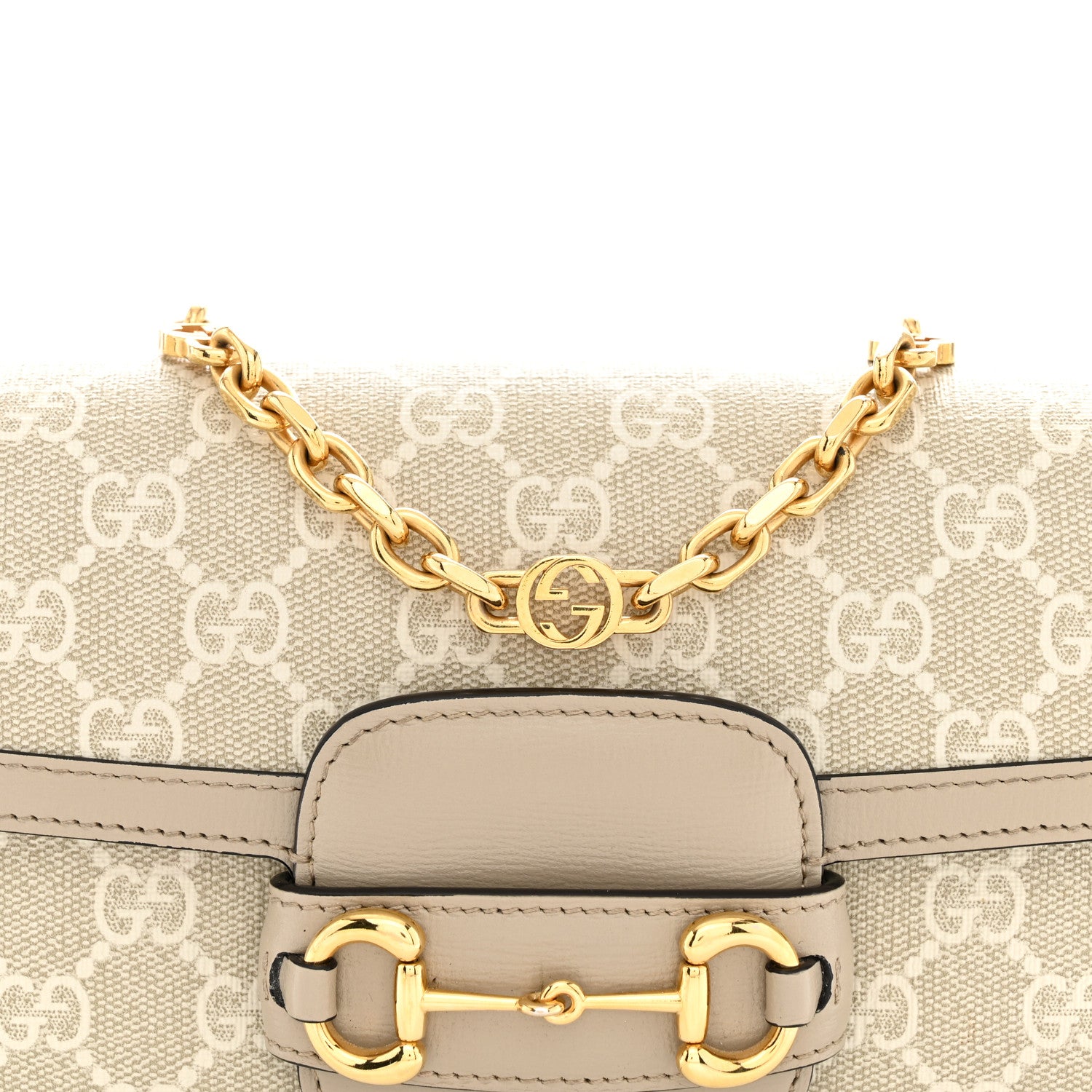 Gucci GG Supreme Monogram Small Horsebit 1955 Chain Shoulder Bag Beige Mystic White 8 of 13