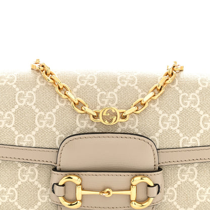 Gucci GG Supreme Monogram Small Horsebit 1955 Chain Shoulder Bag Beige Mystic White 8 of 13
