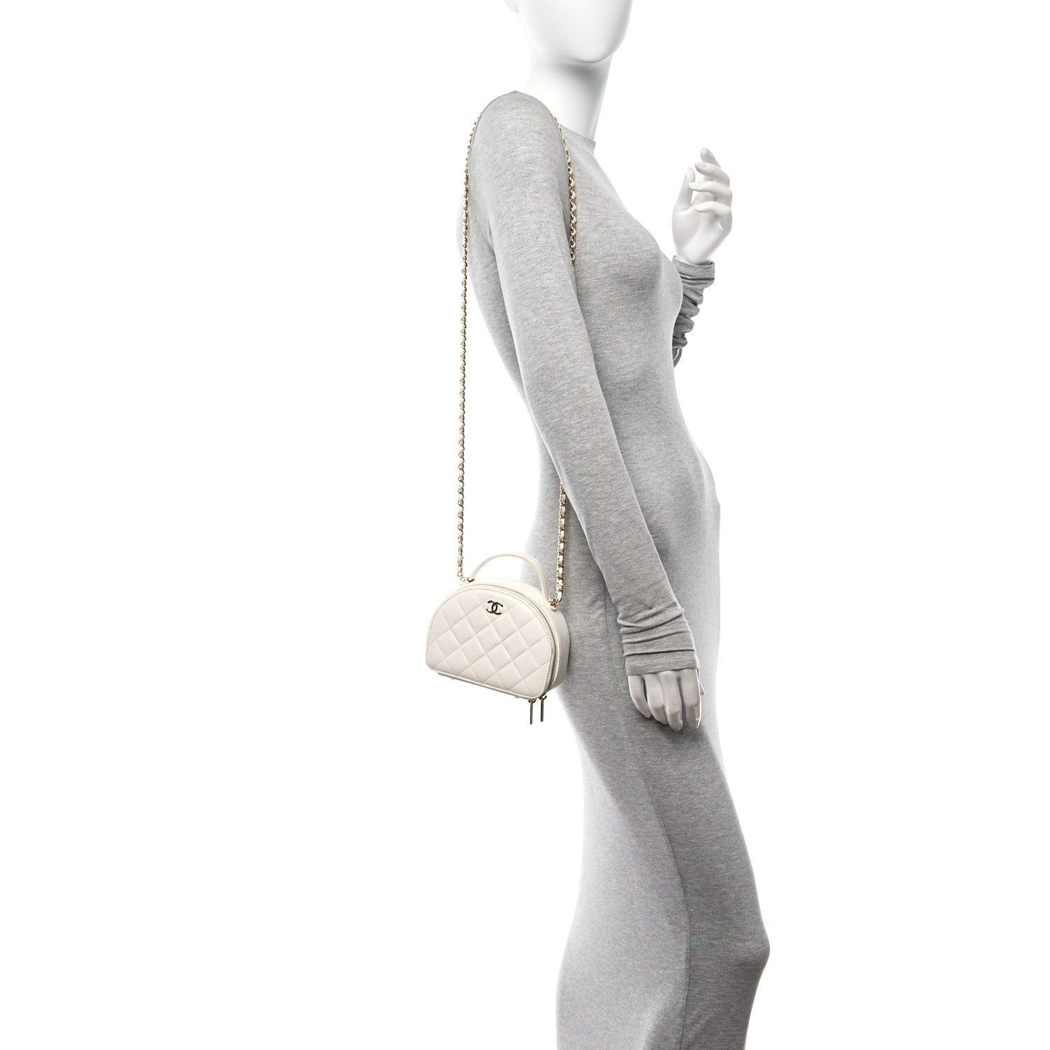 Chanel Lambskin Quilted Small Chic Riviera Top Handle Vanity Case White 2 of 15