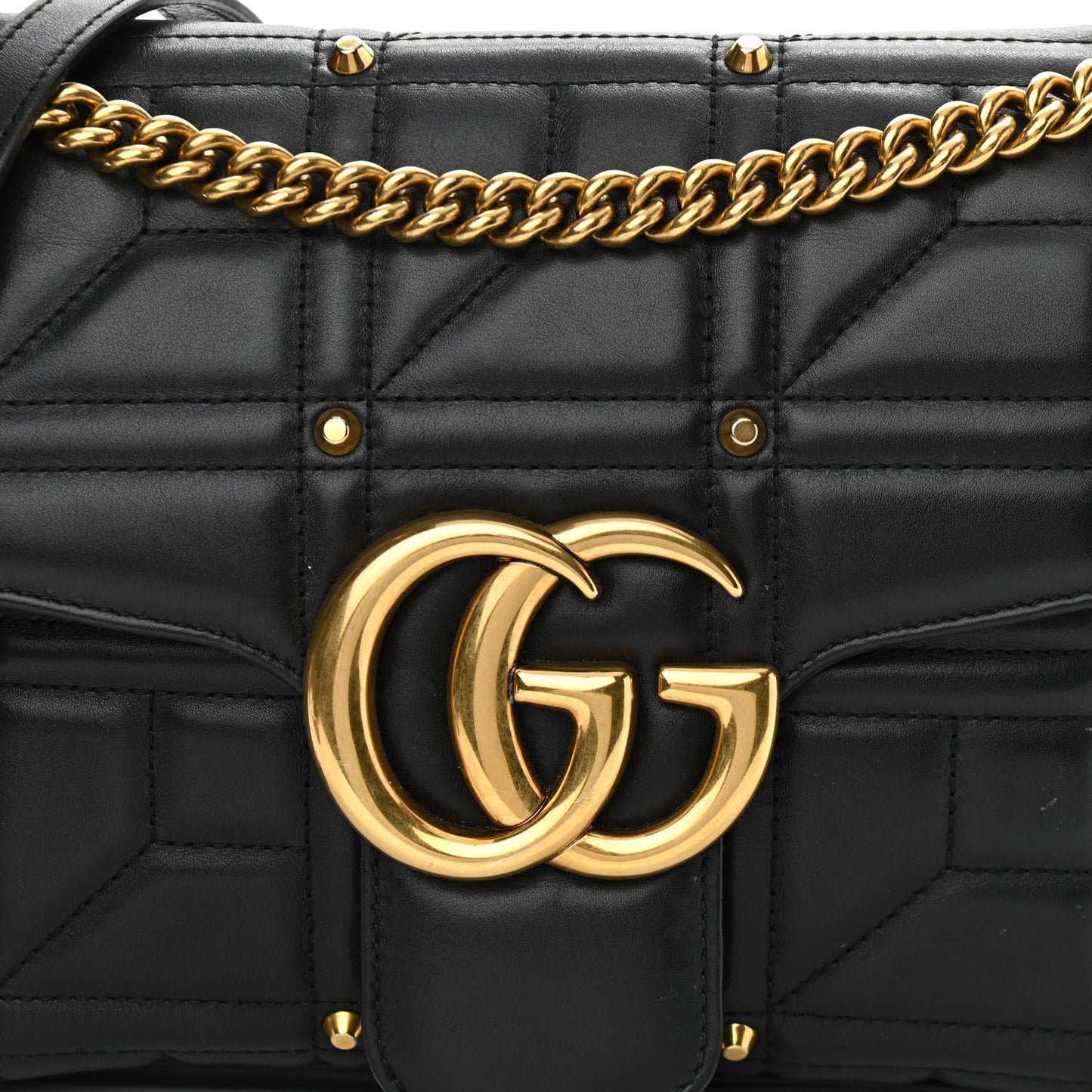 Calfskin Matelasse Studded Medium GG Marmont Shoulder Bag Black
