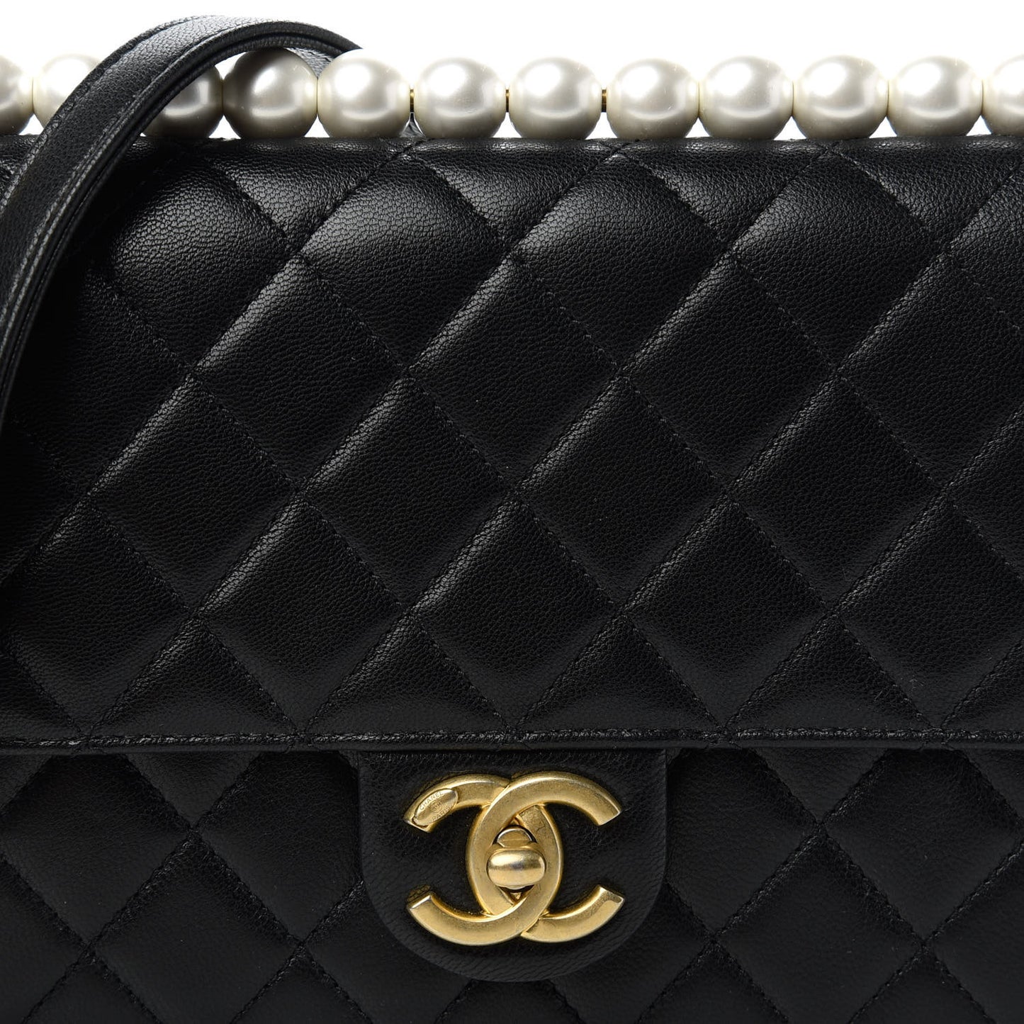 Lambskin Quilted Small Chic Pearls Flap Black