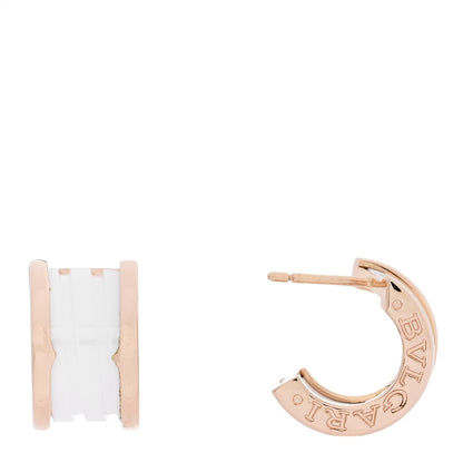 Bulgari 18K Rose Gold White Ceramic B.Zero1 Hoop Earrings 1 of 5