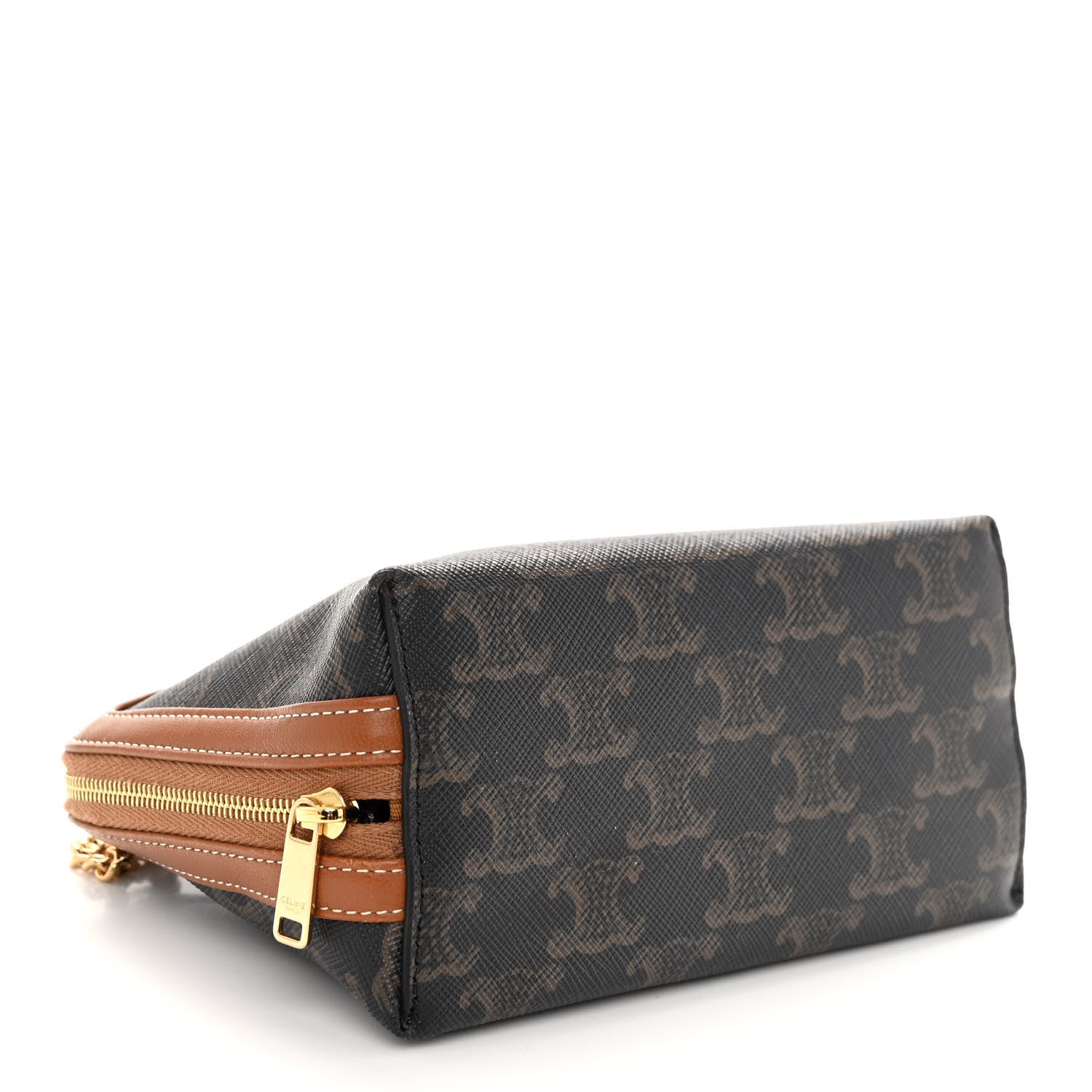 Celine Triomphe Canvas Lambskin Clutch On Chain Tan 4 of 11
