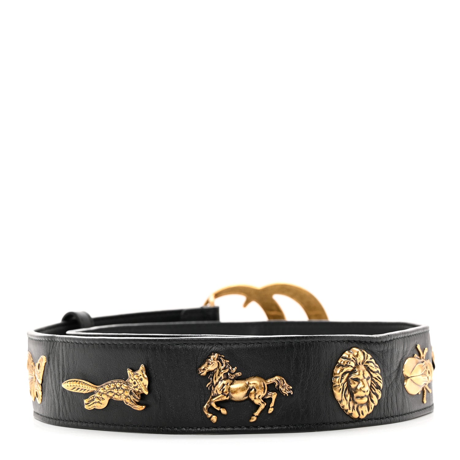 Gucci Calfskin Animal Studded Double G 40mm Belt 80 32 Black 2 of 8