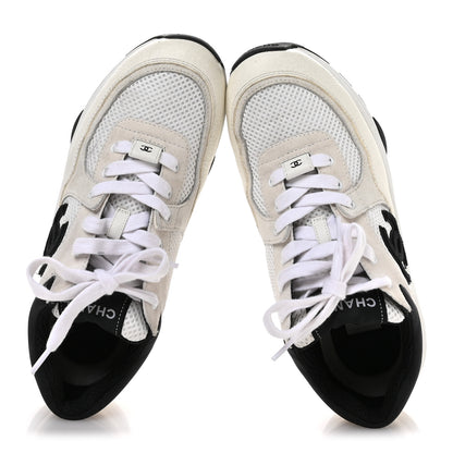 Chanel Mesh Suede Calfskin Grained Calfskin Womens CC Sneakers 38.5 White Black 2 of 9