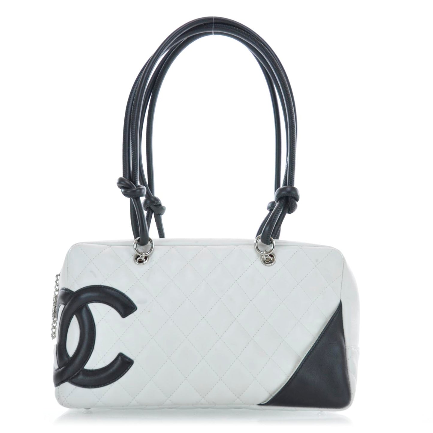 Calfskin Quilted Large Cambon Bowler White Black