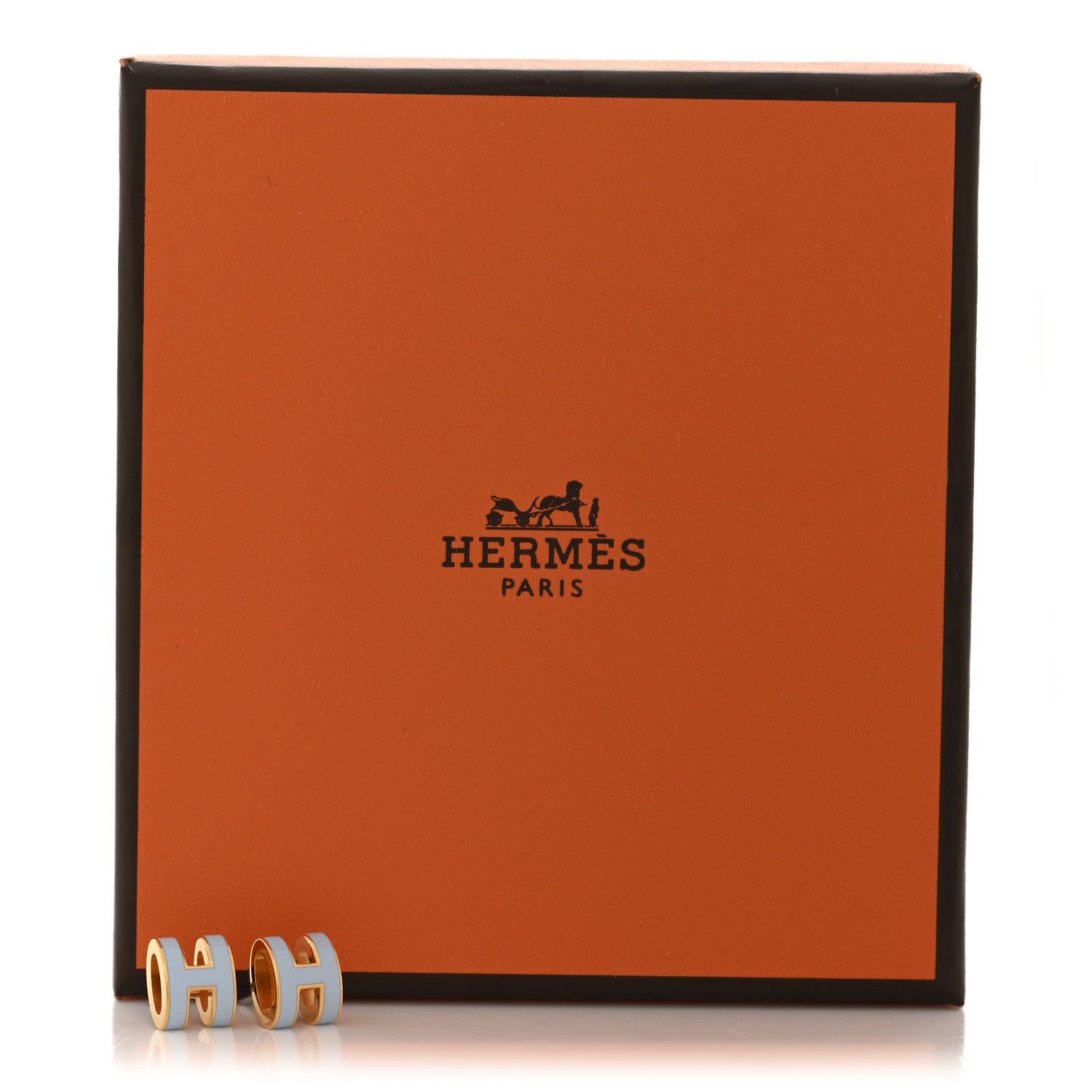 Hermes Gold Lacquered Mini Pop H Earrings Bleu Lin 7 of 7