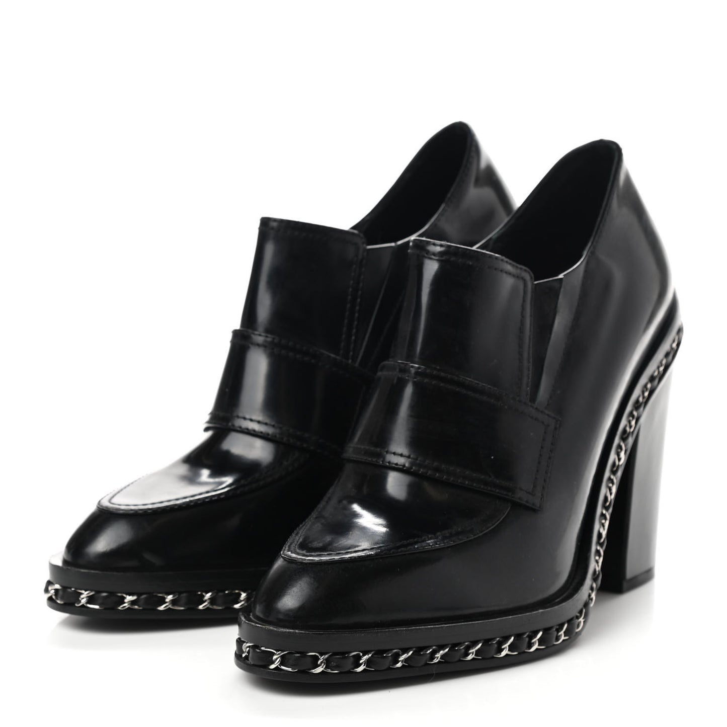 Patent Calfskin CC Chain Loafers Pumps 37.5 Black