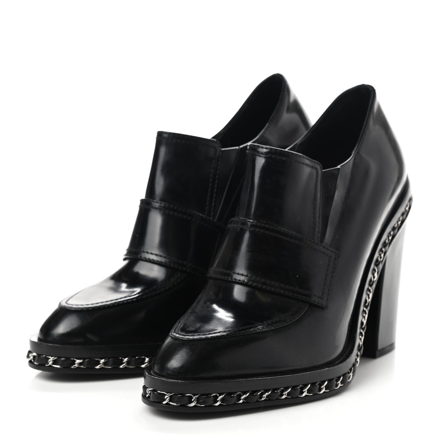 Chanel Patent Calfskin CC Chain Loafers Pumps 37.5 Black 3 of 9