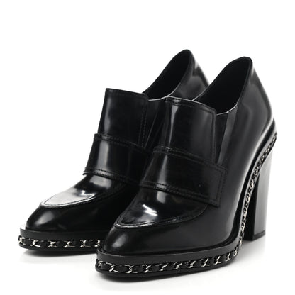 Chanel Patent Calfskin CC Chain Loafers Pumps 37.5 Black 3 of 9