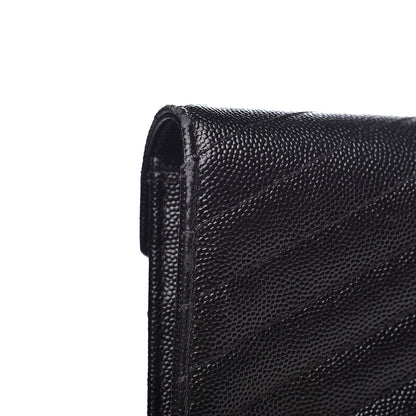 Saint Laurent Grain De Poudre Matelasse Chevron Monogram Flap Wallet Black 6 of 12