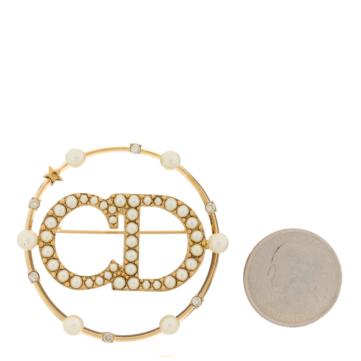 Christian Dior Crystal Pearl Clair D Lune Brooch Gold 2 of 5